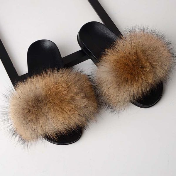 

new fur slippers women shoes fur slides home furry flat sandals female cute fluffy house shoes woman flip flops, Black