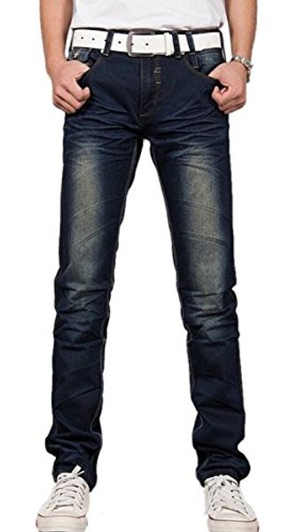 

abetteric mens slim fit casual pants skinny stretch pencil jeans trousers, Blue