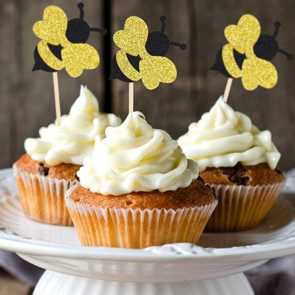 

12pcs/set small bee shape cake dessert insert type decoration with card prod diy cake er decoration for birthday party