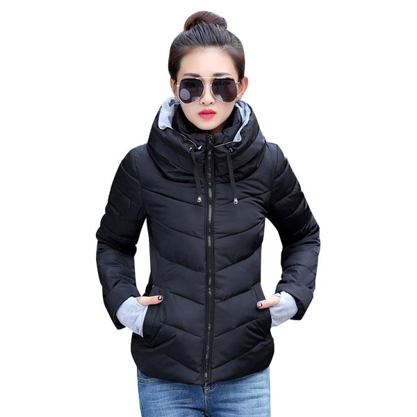 

winter jacket women plus size womens parkas thicken outerwear solid hooded coats short female slim cotton padded basic mt1, Black