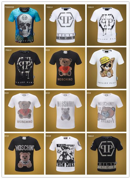 

19ss summer new t-shirt europe and america men's t-shirt fashion hip hop printing skul cotton t-shirt men's fitness o-neck, White;black