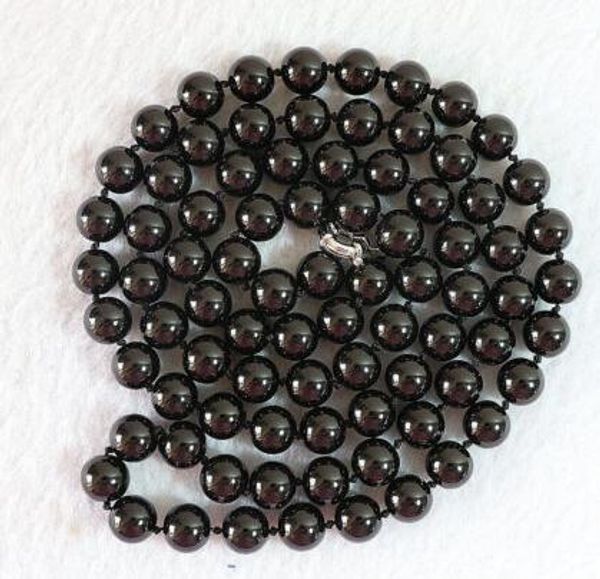 

new 8 mm natural black beads stone necklace 34, Silver