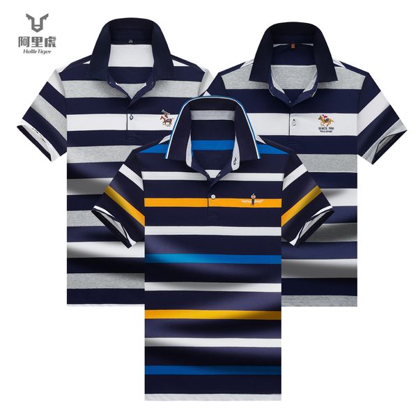 

hollirtiger cotton slim fit men shirt stripe embroidery s hombre 2019 male short sleeve stand collar camisa tees, White;black