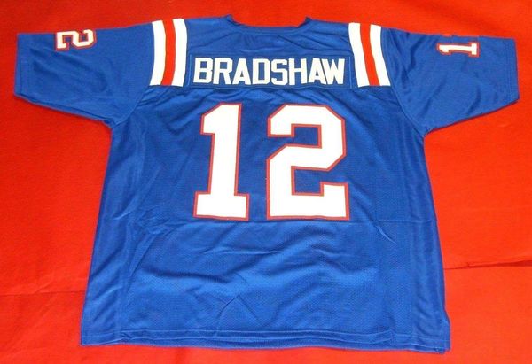 

retro #12 terry bradshaw custom iana tech bulldogs jersey bule mens stitching college size s-5xl football jerseys ncaa, Black;red