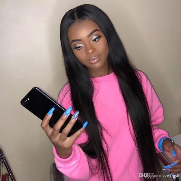 

lace front человеческих волос парики перуанский straight pre сорванные с ребенком волос 180% парик фронта шнурка remy 13 волос '' * 4, Black