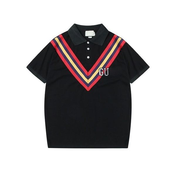 

18ss вышивки поло рубашки v stripe вышивки письмо logo t-shirt мужчины женщины мода короткие рукава tee street casual tee hftttx126, White;black