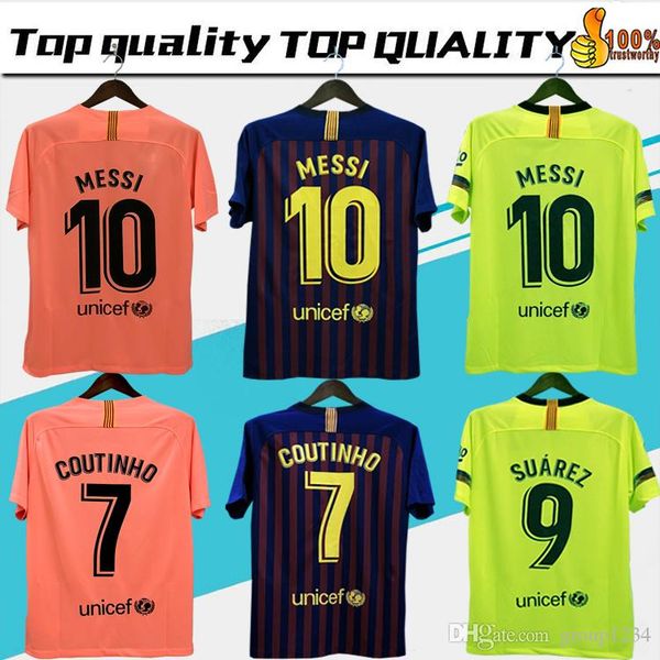

thai quality 10 messi barcelona soccer jersey 2018 men kids kits 8 a. iniesta 9 suarez malcom dembele coutinho o. dembele football uniforms, Black;yellow