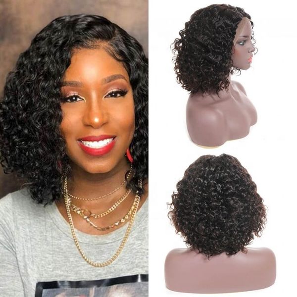 

150% density short curly bob full lace human hair wigs glueless brazilian remy hair curly bob lace front wigs diva, Black;brown
