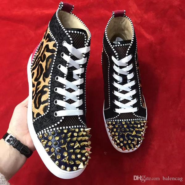 

brand red bottom sneakers for women men spikes shoes casual sneaker high trainers leopard pattern shoes size 35-47, Black