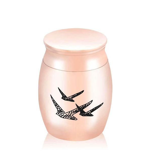 

three birds engraved aluminum alloy pendant mini memorial casket jewelry funeral cremation urn for human/pet ashes 30x40mm, Silver