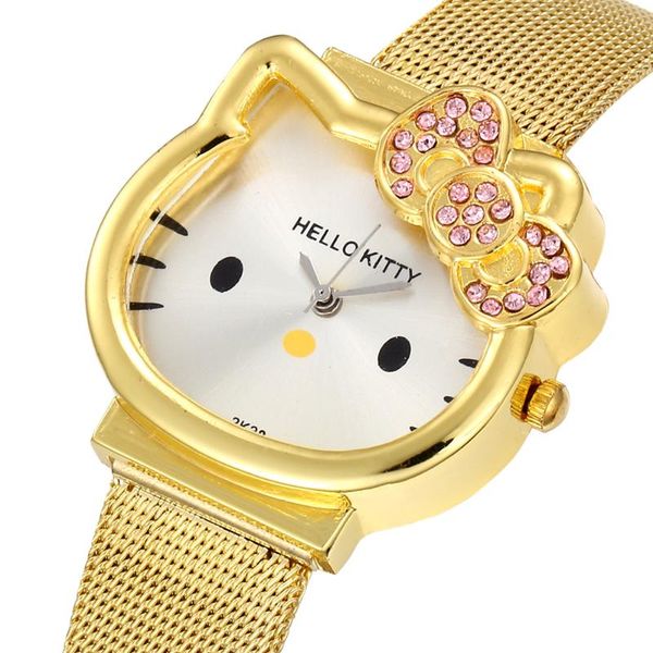 

children quartz hello kitty watch women luxury fashion lady girl silver mesh steel band cute wristwatch crystal saats zegarek, Blue