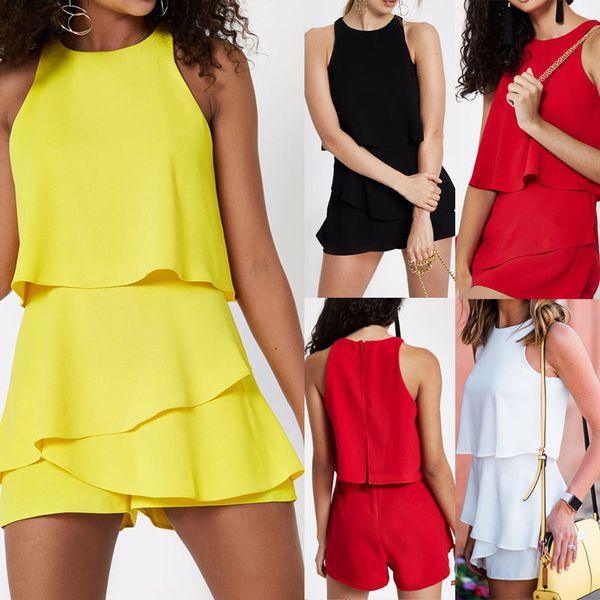 

ladies summer holiday mini playsuit women beach jumpsuit sleeveless 2019 summer wide leg pants club party rompers, Black;white
