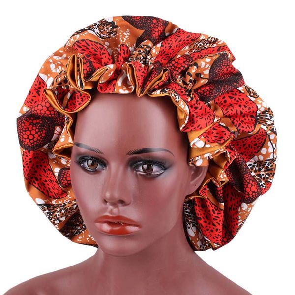 

women satin turban double layer elastic big size bonnet printing sleep cap