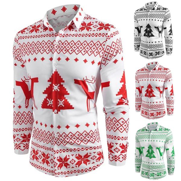 

men's xmas theme shirt autumn fashion casual chirstmas printed long-sleeved blouse shirt camisa masculina dropship #2435, White;black