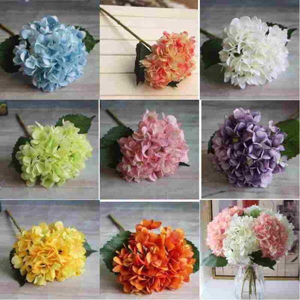 

47cm artificial hydrangea flower head fake silk single real touch hydrangeas 8 colors for wedding centerpieces home party decorative flowers