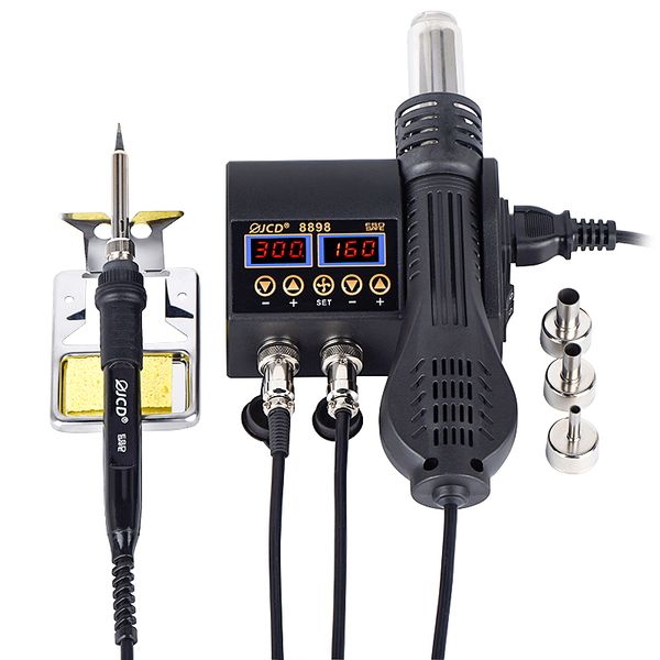 

2 in 1 750w air gun lcd digital display welding rework station for cell-phone bga smd pcb ic repair solder iron hairdry 8898