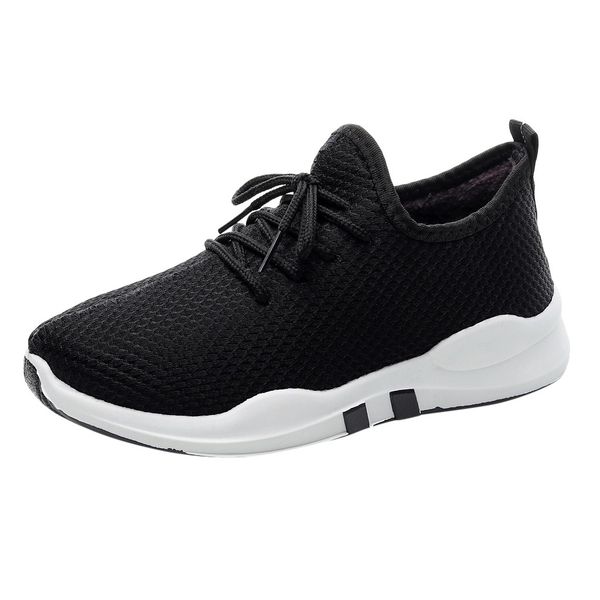 

one-legged breathable and velvet sports shoes lace-up casual solid color flat with shallow shoes women classics air mesh, Black