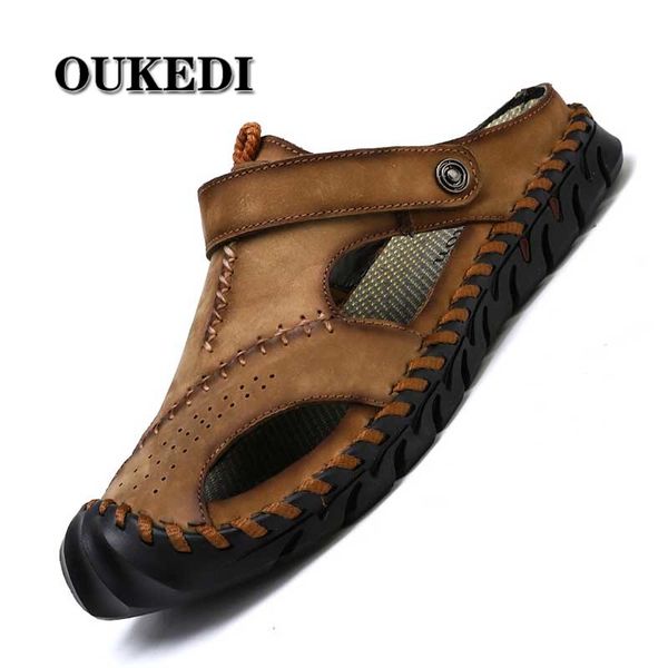 

classic men sandals summer soft comfortable men slippers genuine leather sandals big size roman shoes, Black