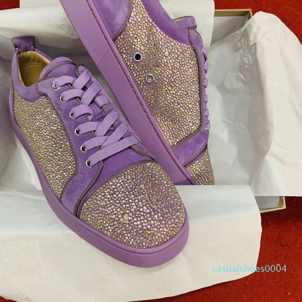 

super highest quality1.1 women men rhinesstone red bottom sneaker strass shoes low cut genuine leather wedding party casual footwear ac04, Black