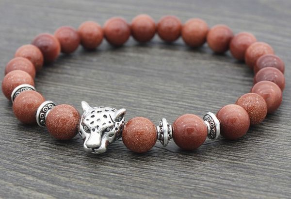 

8mm tyc43 silver gold copper lion bracelet elastic yellow tigereye buddha yoga charm nature stone bead bangles women gift, Black