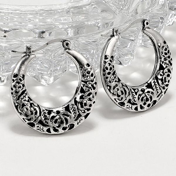 

ethnic openwork carved hollow pattern horn hoop earrings women gift jewelry, Golden