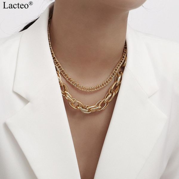 

lacteo hip hop multi layer thick chunky chain choker necklace for women 2019 exaggerated gothic clavicle chain necklace jewelry, Golden;silver