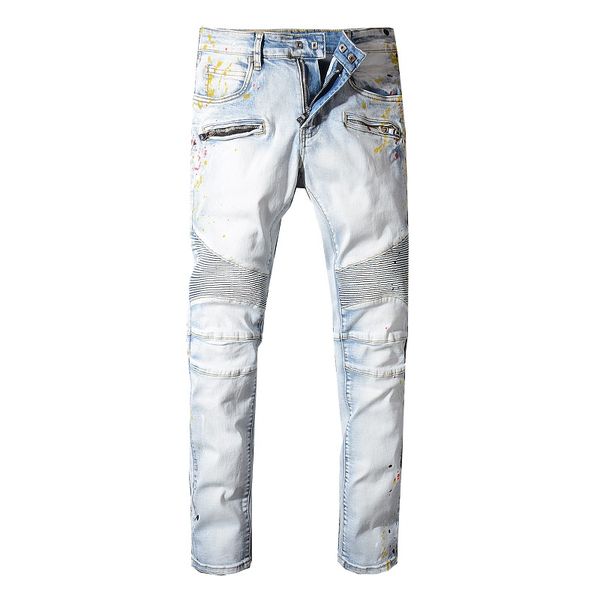 

Balmain new fa hion de igner jean men brand luxury long full length pattern pring ummer tyle england bu ine ca ual olid denim