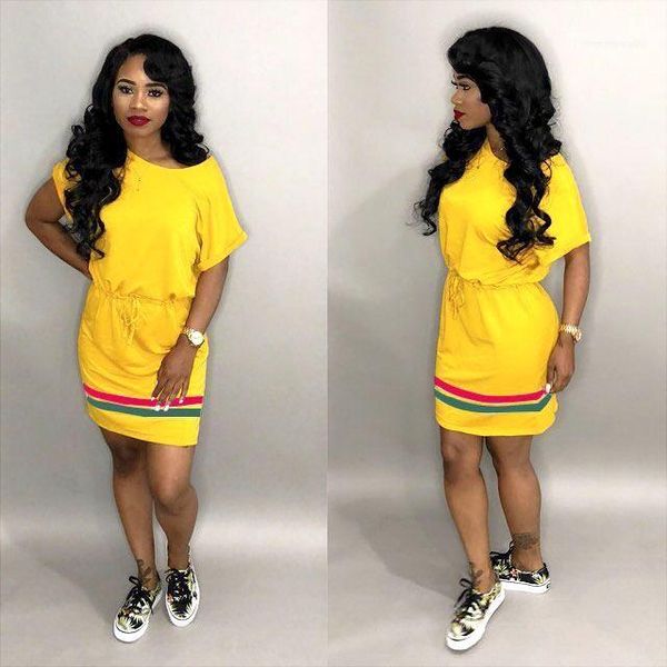 

dresses female vestidoes clothing women striped casual dress solid o-neck sashes loose, Black;gray