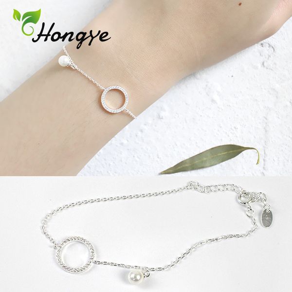

hongye female silver bracelet 925 quality zircon arm chain bead pendant pearl bracelet for women genuine fashion jewelry gift, Golden;silver