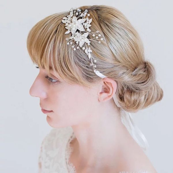 

2019 elegant women wedding headwear pearls beaded jewery with ribbon bridal gift wedding accessories