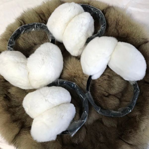 

magic-1 pcs white real rex fur winter earmuff warm ear protector fur, Blue;gray