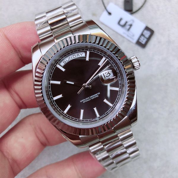 

u1 factory мужчины день часы дата 40mm черный циферблат 228239 автоматические механические сапфировое стекло президентских нержавеющей стали, Slivery;brown