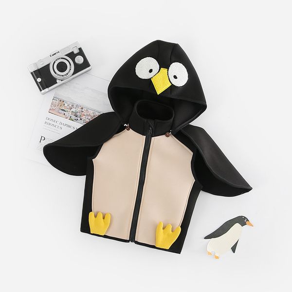 

penguin cap jacket children's waistcoat high collar cute cartoon children's vest in autumn and winter, Blue