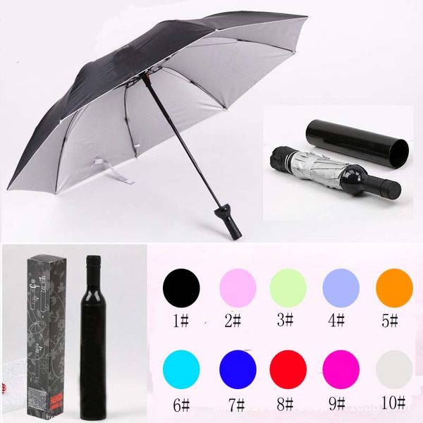 Regenschirme Kreativer Weinflaschen-Regenschirm Druckbares LOGO Multi-Funktions-Dual-Purpose-Silber-Kolloid-Bumbershoot-Mode-Plastikweinflaschen-Sonnenschutz für