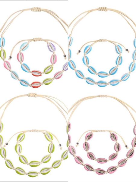 

1set seashells collar choker necklace women natural shells bohemian jewelry choker simple bracelet for woman girls 8693-8696, Golden;silver