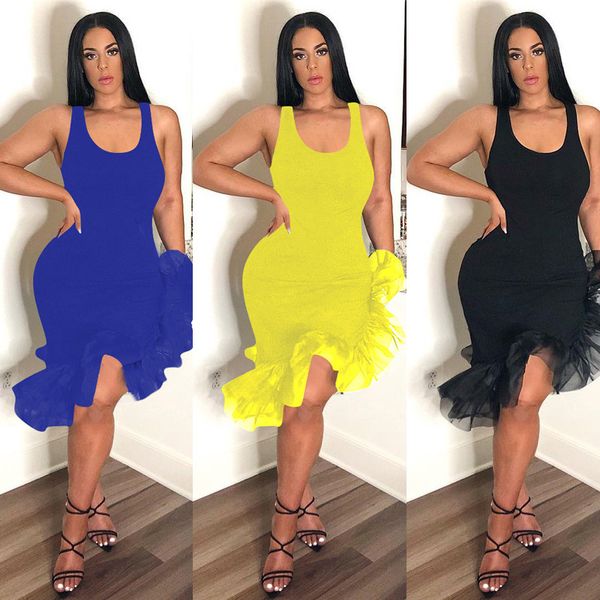 

women latin dancing party vest skirt mid-calf length ruffles dress irregular organza fishtail hem sleeveless strap dresses new c425, White