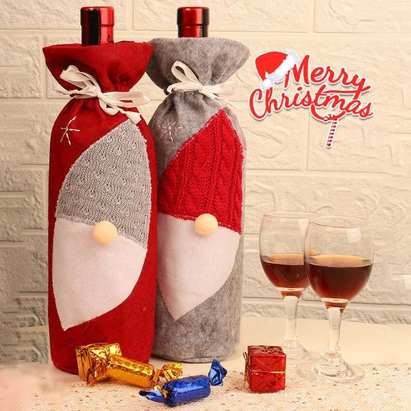 

non-woven faceless santa claus red wine bottle bag christmas wine bottle cover clothes for home christmas dinner party