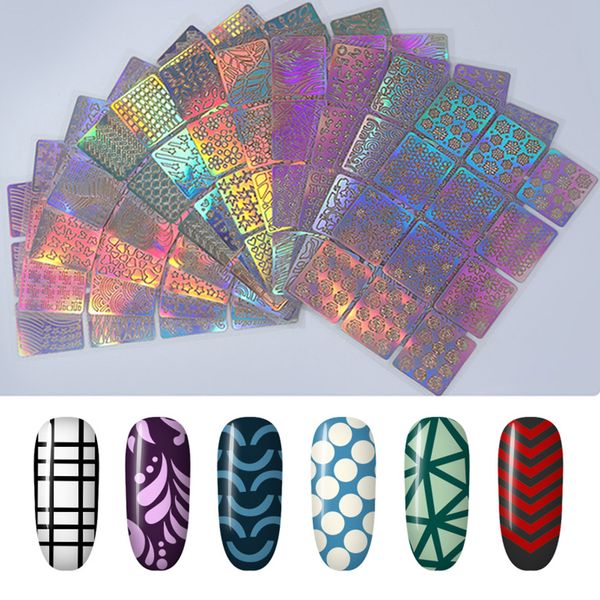 

24 sheets 3d laser hollow stickers nail vinyls image transfer guide stencil set irregular pattern mixed nail art decals, Black