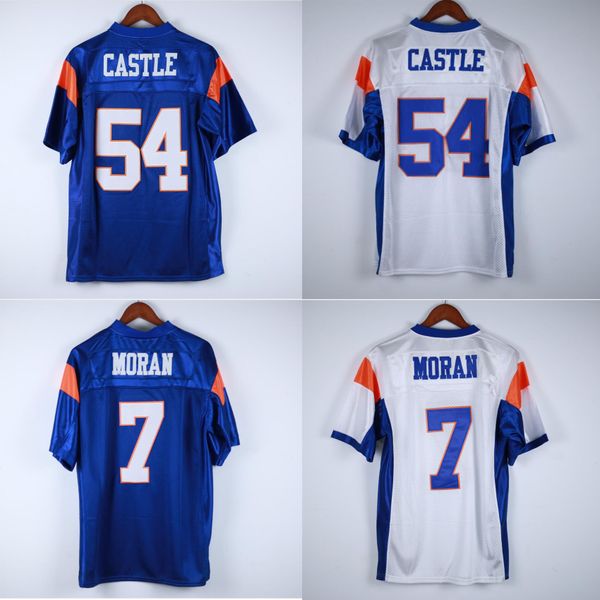 7 Alex Moran 54 Maglia da calcio Thad Castle Blue Mountain State BMS TV Show Capre Doppia cucitura Nome e numero Alta qualità