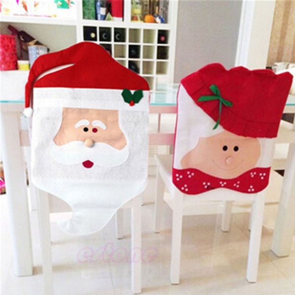 

1 pcs santa claus cap chair covers christmas decoration seat dinner table party red hat chair back covers xmas decoration 25