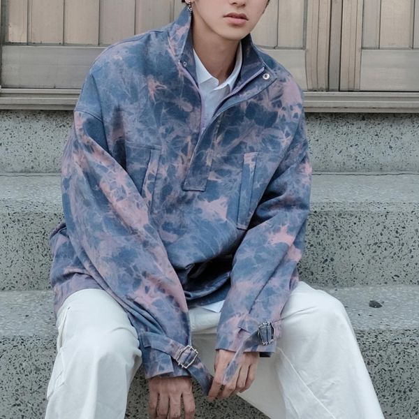 

2019 autumn men's tie-dyed work clothes fashion trend outerwear loose coat streetwear brand bomber jacket windbreaker m-xl, Black;brown