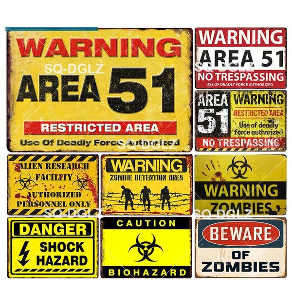 

предупреждение area 51 metal tin знак предупреждение зомбого налет краска декор стена опасно картина бляшек 2019 wholesae
