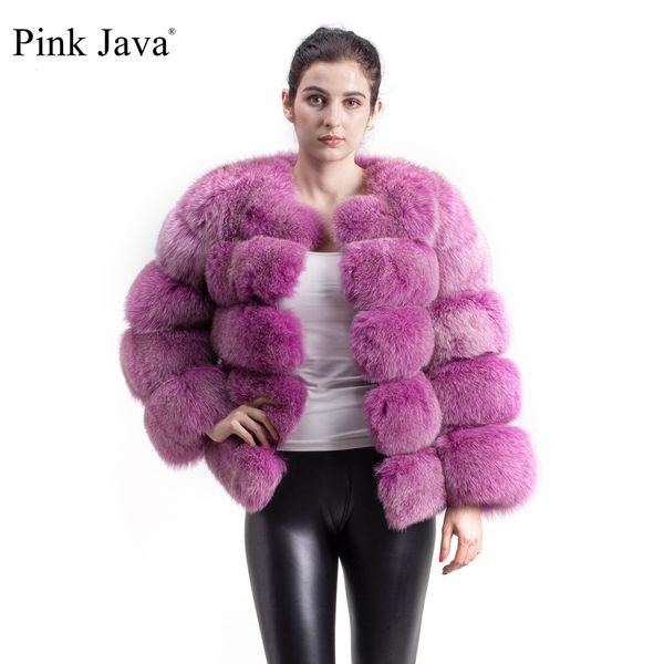 

pink java qc8081 2017 new model women real fur coat long sleeves winter fashion fur outfit high quality, Black