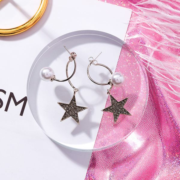 

2020 fashion korean style pentagram rhinestone earrings long tassel earring pearl hoop earrings for women jewelry gifts, Golden