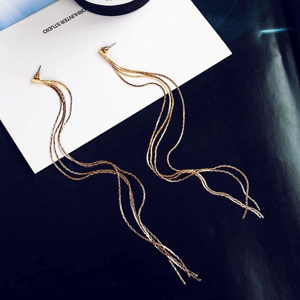 

new gold silver plated long earring dangle hanging elegant drop earrings for women fashion jewelry chain earrings, Golden;silver