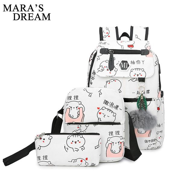 

mara's dream usb charging canvas backpack 3 pcs/set bags women school backpacks schoolbag teenagers man student book bag satchel