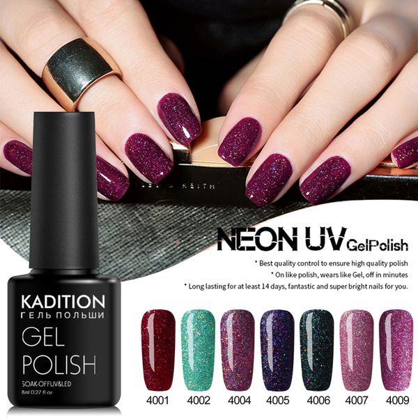 

kadition new glitter soak off nail polish effect color shiny nail polish primer base led lamp set gel manicure, Red;pink