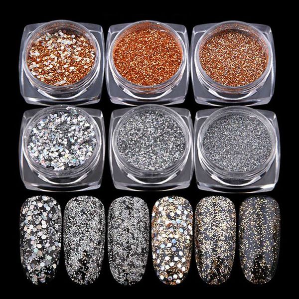 

1 box silver gold flakes laser nail glitter mirror powder irregular diy aluminum sequins for nail tips art decorations