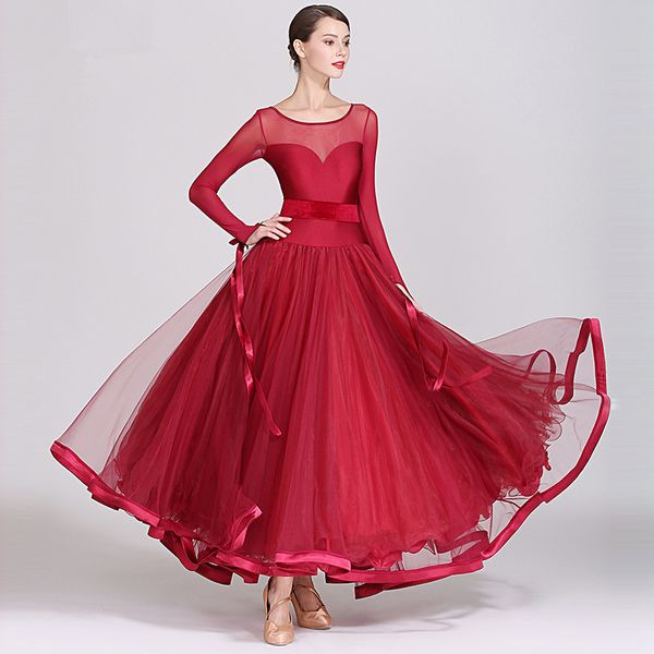 

modern dance skirt costumes performing ballroom dancing uniform ball dance clothes girl waltz tango dress suit big skirt s7007, Black;red