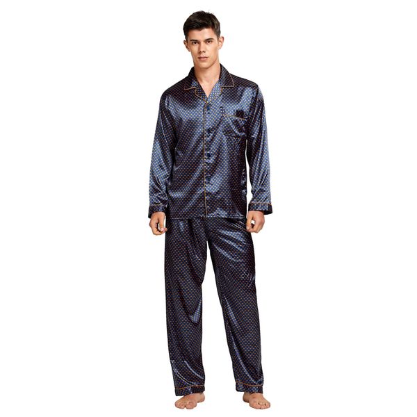 

tony&candice men's stain silk pajama set men pajamas silk sleepwear men modern style soft cozy satin nightgown summer, Black;brown